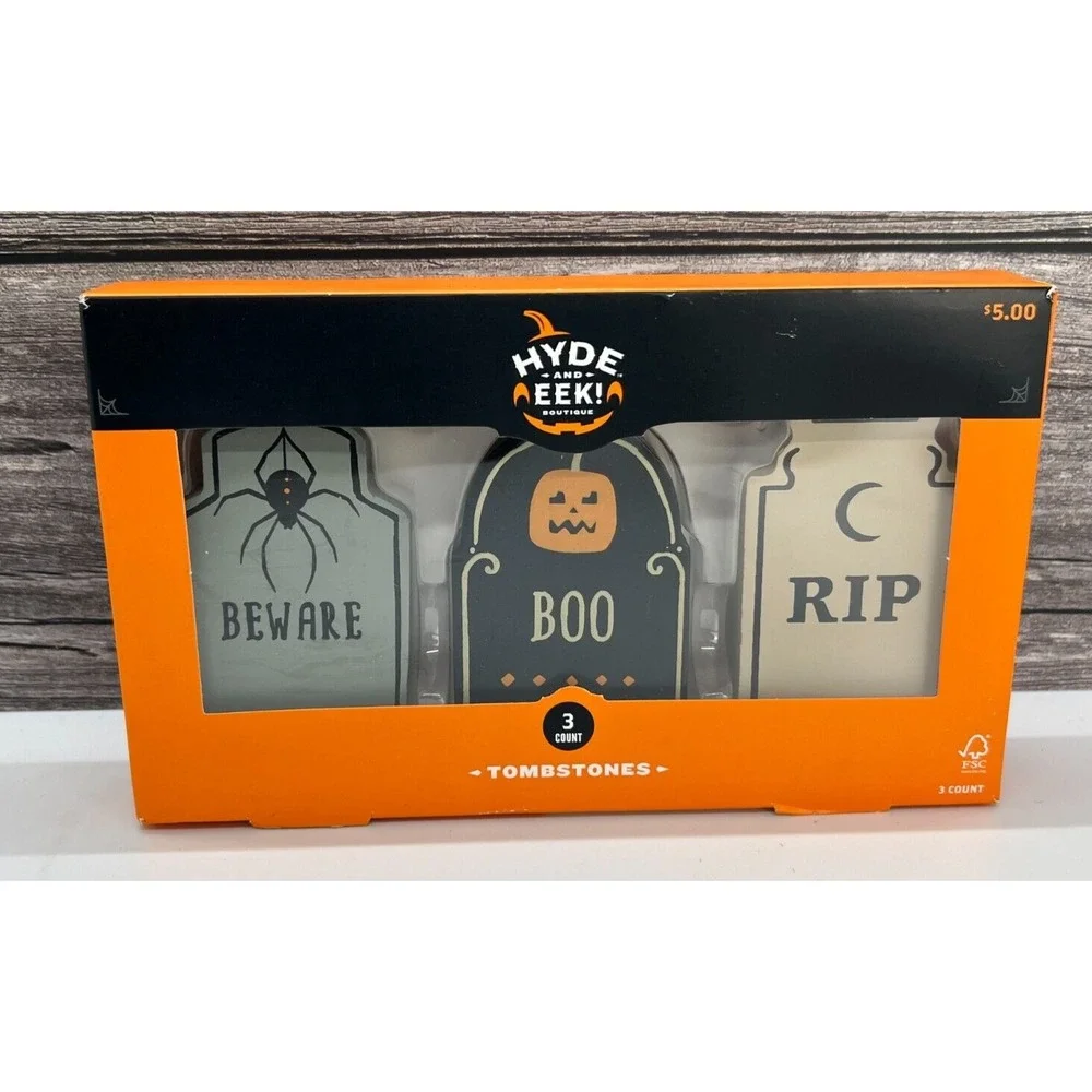 Target Halloween Hyde & Eek 2024 ~ Mini Wood Mantel Tombstones 3 Pack ~ NEW